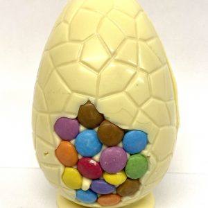 6″ White chocolate handmade Easter Egg decorated with Smarties