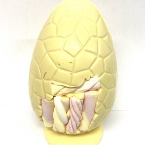 6″ White Chocolate cracked design handmade Easter Egg decorated with flumps