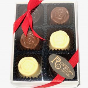 6 Gift Rose Chocolates filled with Orange, Strawberry and Raspberry