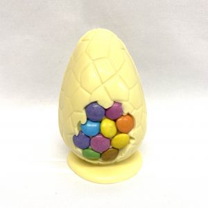 Handmade 4″ White chocolate Easter Egg with Smartie decoration