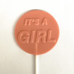 Handmade white chocolate ‘Its a Girl’ lollipop