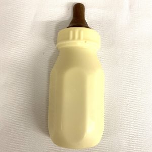 Handmade Baby’s Milk Bottle in white and milk chocolate filled with rice crispies