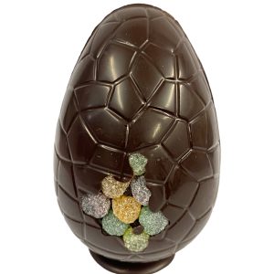 Vegan friendly Dark Chocolate 6″ Easter Egg with Jelly Tots on the front