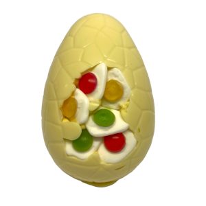 6″ handmade White Chocolate Easter Egg with Fried Eggs sweet front