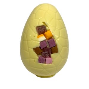 6″ Handmade white chocolate Easter Egg with Dolly Mixture front