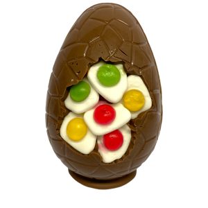 6″ Milk Chocolate cracked design Easter Egg with mini fried eggs