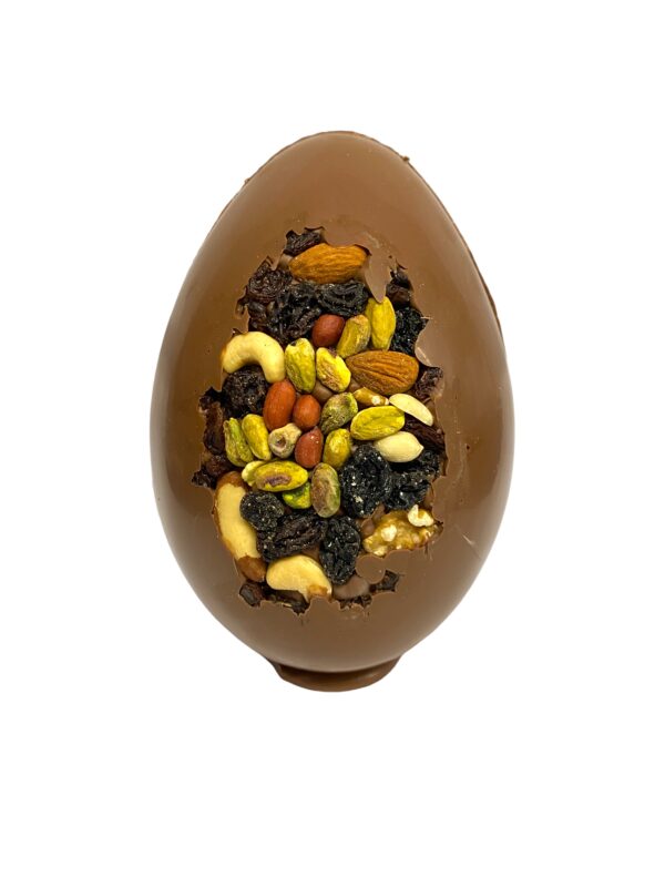 8" Handmade Milk chocolate Easter Egg with a mixed Fruit & Nut front