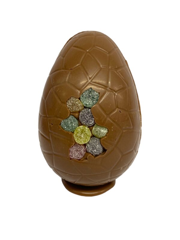 6" Handmade Milk Chocolate Easter egg with Jelly Tots front