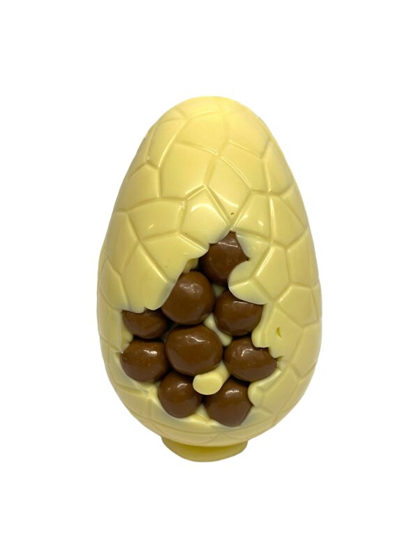 6" White chocolate Easter Egg with Maltesers front