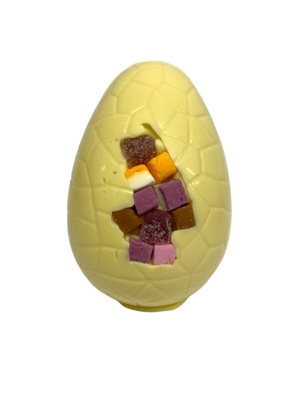 6" Handmade white chocolate Easter Egg with Dolly Mixture front